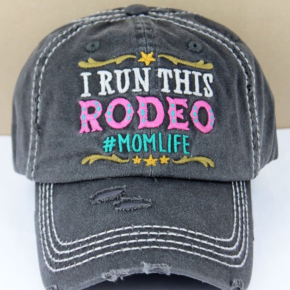 NWT Distressed Black I Run This Rodeo Cap - Picture 1 of 3